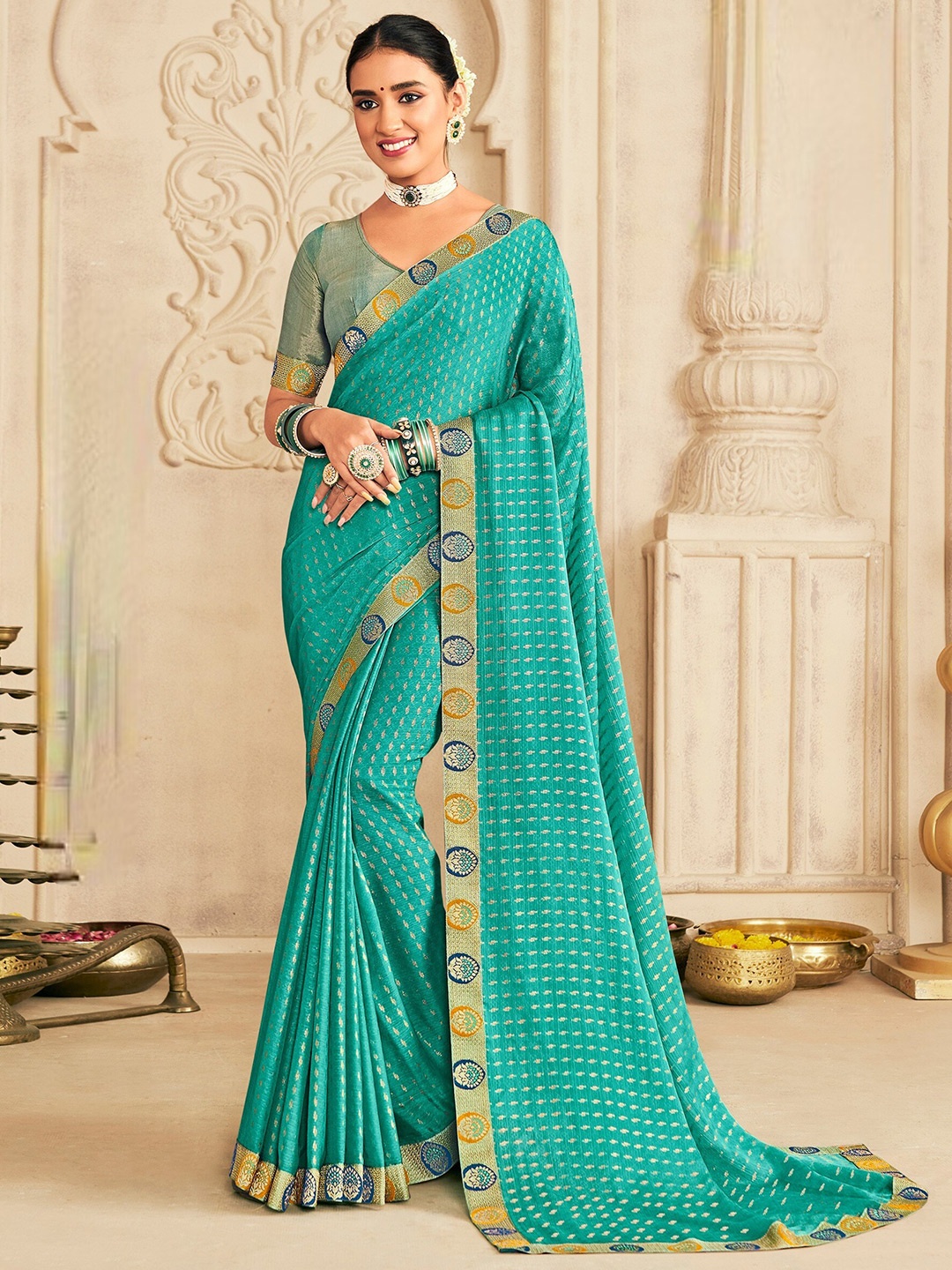 

Laxmipati Geometric Woven Design Zari Poly Chiffon Saree, Blue