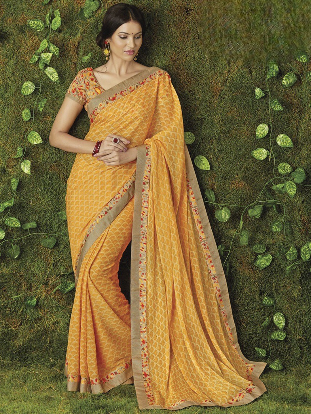 

Laxmipati Geometric Printed Zari Poly Chiffon Saree, Yellow