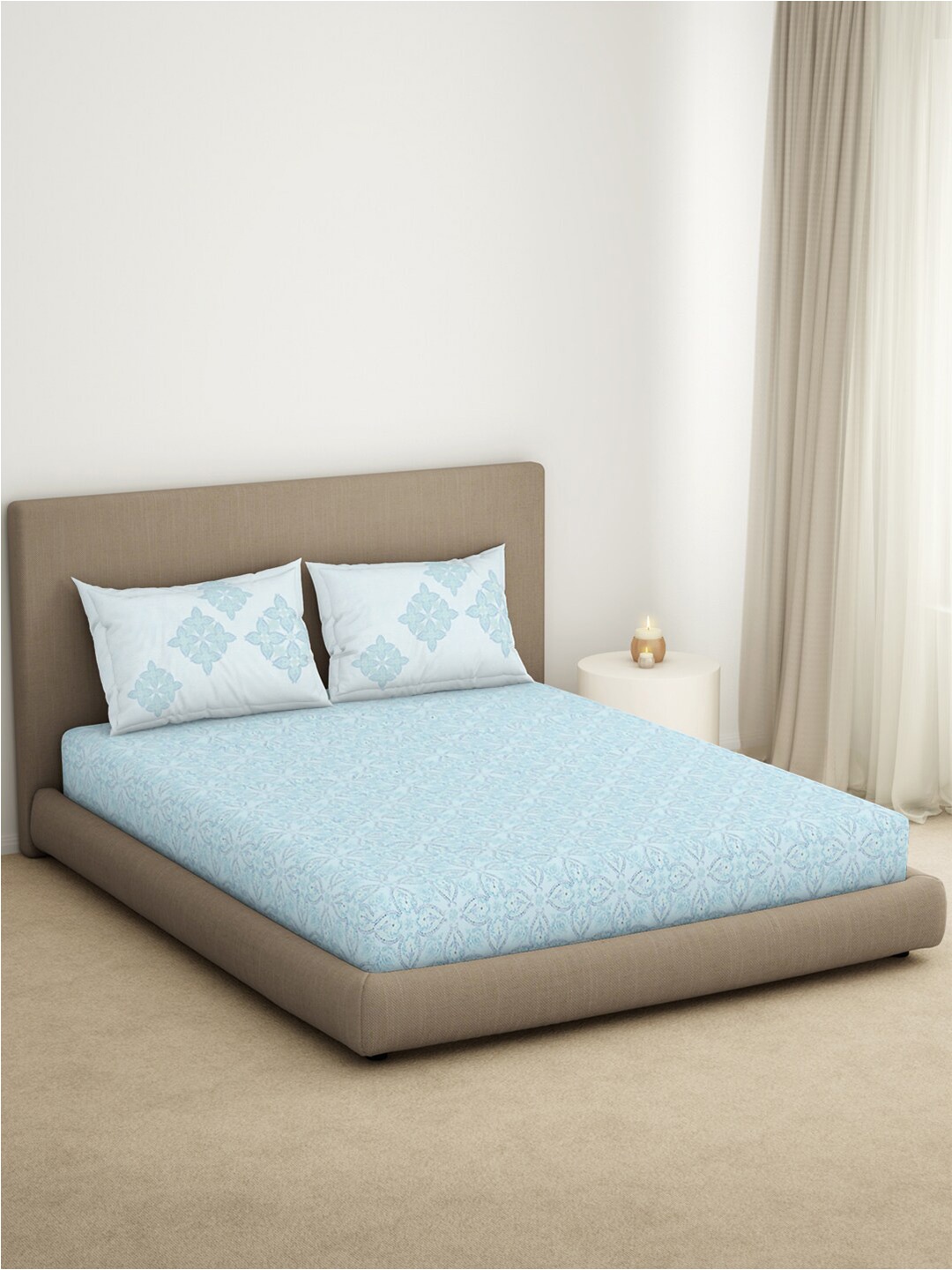 

SPACES Spring Ode Blue Printed 144 TC Pure Cotton King Bedsheet & 2 Pillow Covers