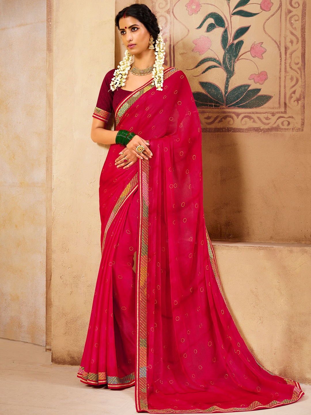 

Laxmipati Geometric Printed Embroidered Saree, Red