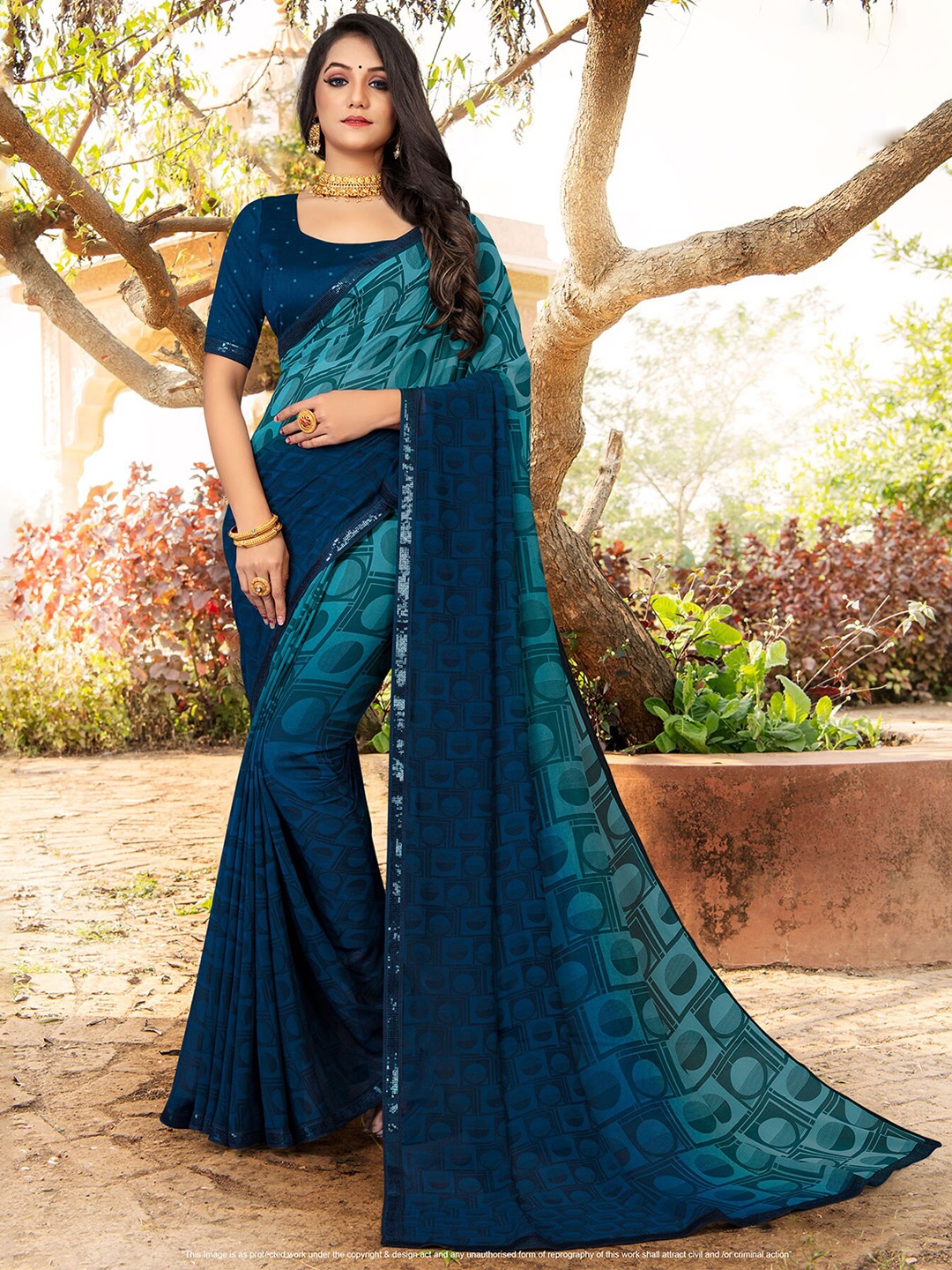 

Laxmipati Geometric Printed Saree, Teal