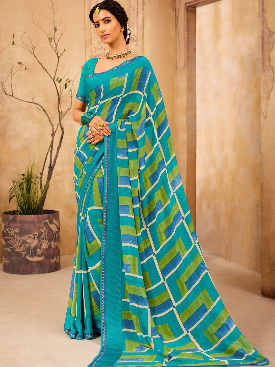 

Laxmipati Geometric Printed Saree, Blue