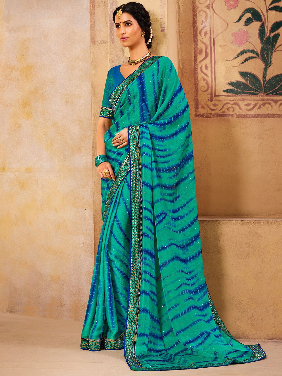 

Laxmipati Tie and Dye Zari Saree, Blue