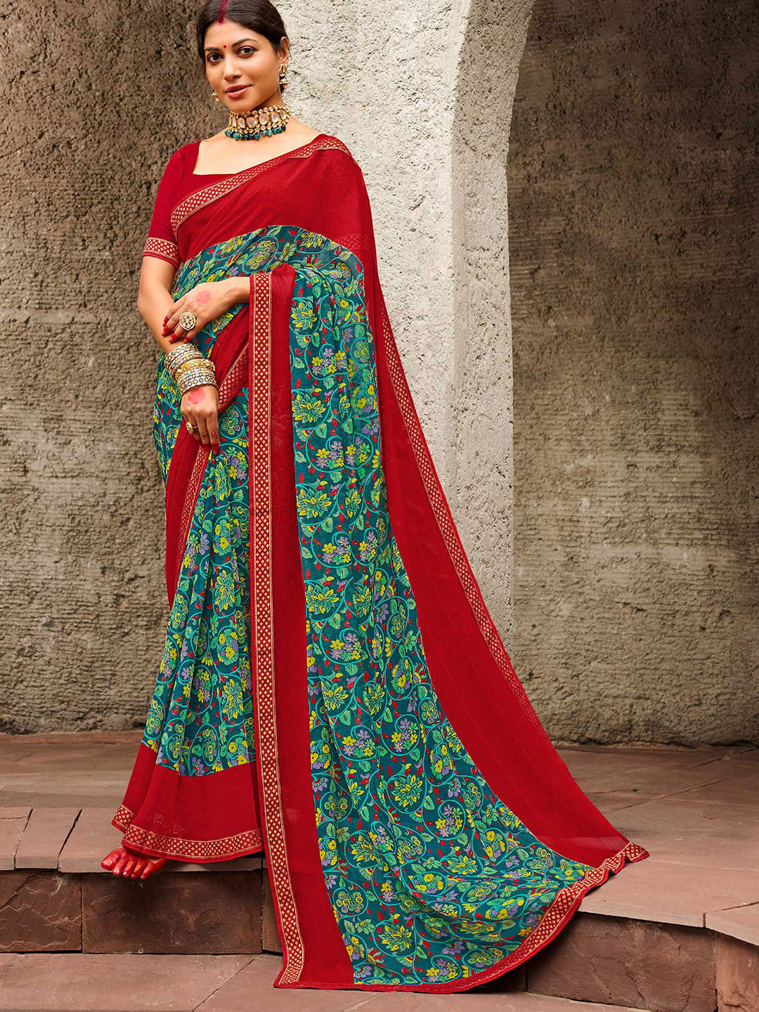 

Laxmipati Floral Printed Zari Saree, Blue
