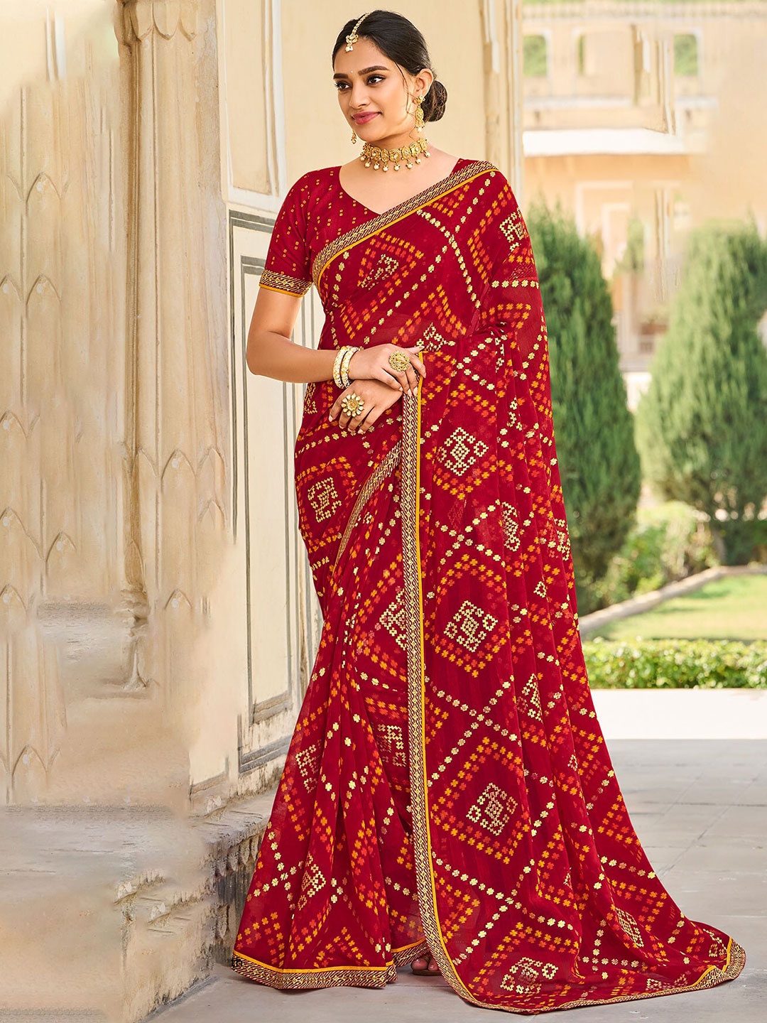 

Laxmipati Ethnic Printed Embroidered Saree, Red