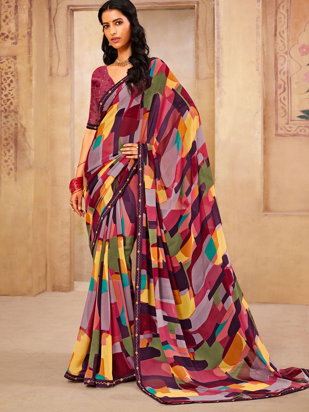 

Laxmipati Abstract Printed Embroidered Saree, Mauve