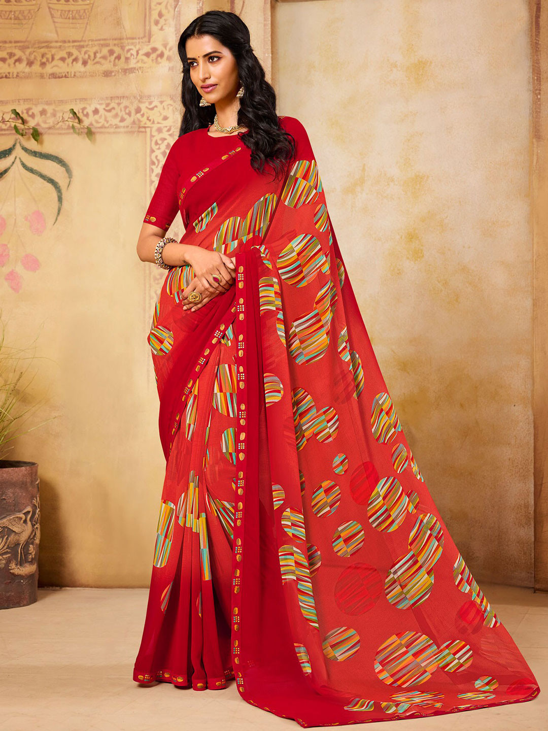 

Laxmipati Geometric Printed Saree, Red