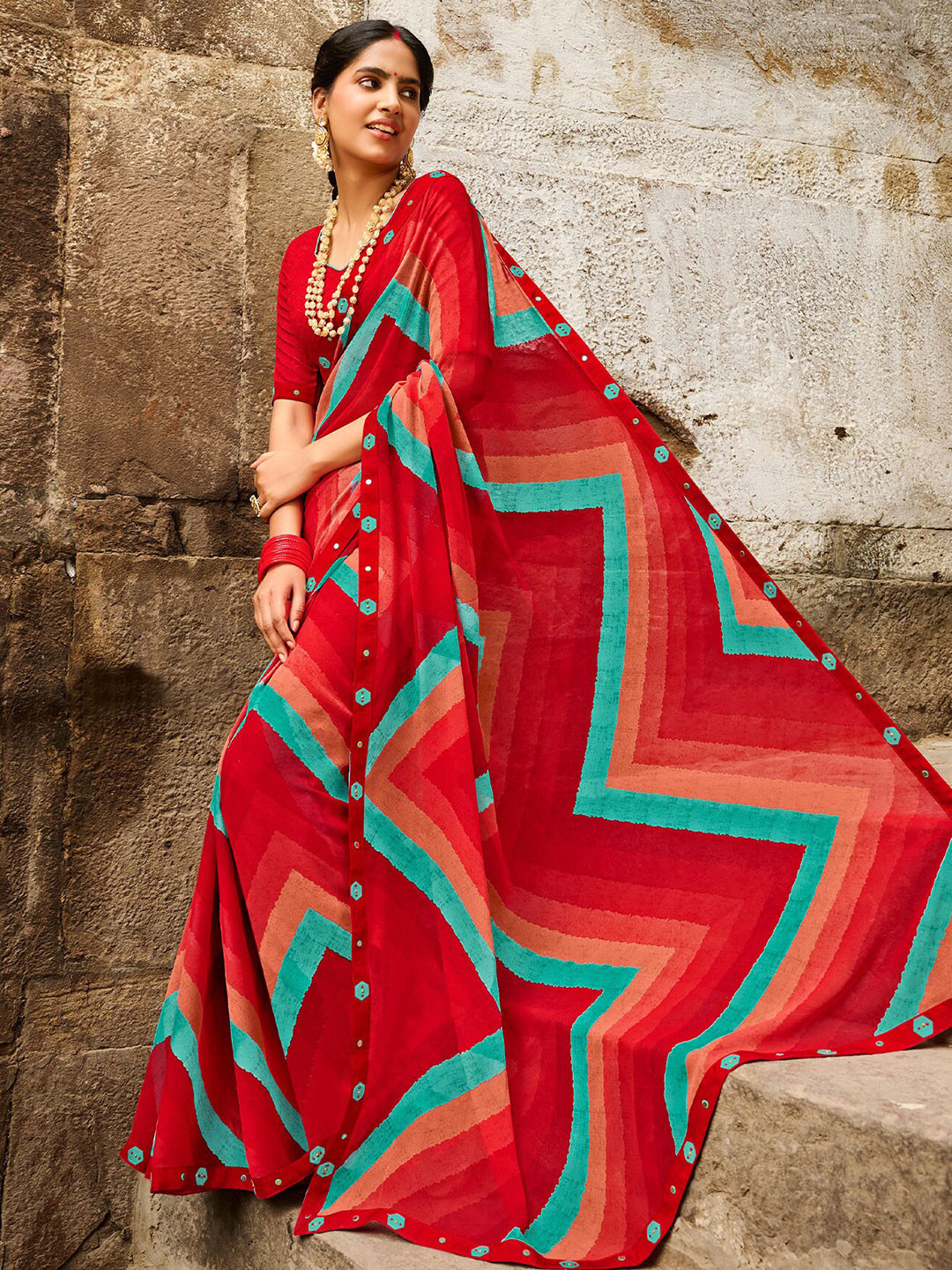 

Laxmipati Abstract Printed Saree, Red