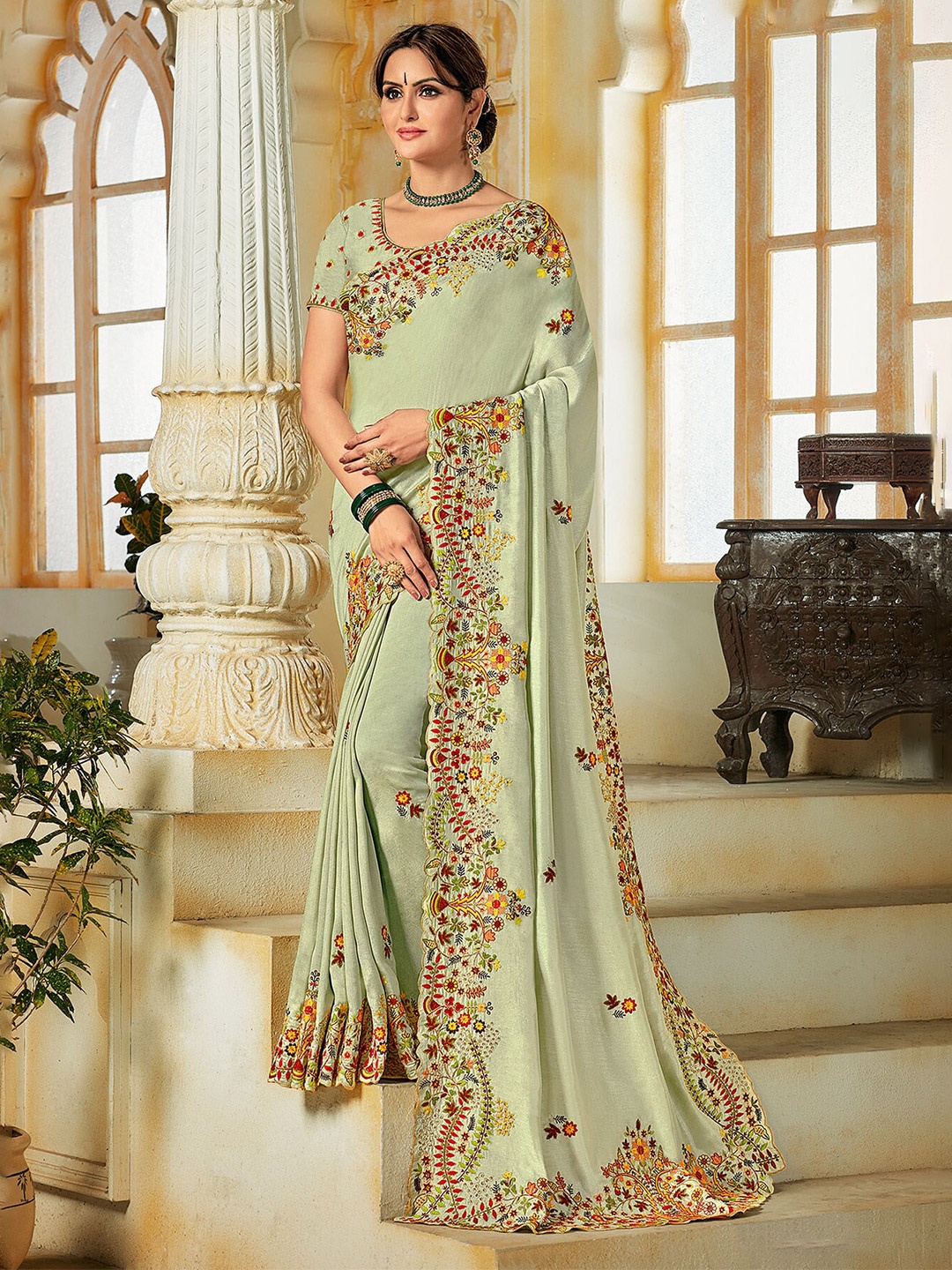 

Laxmipati Floral Embroidered Saree, Green