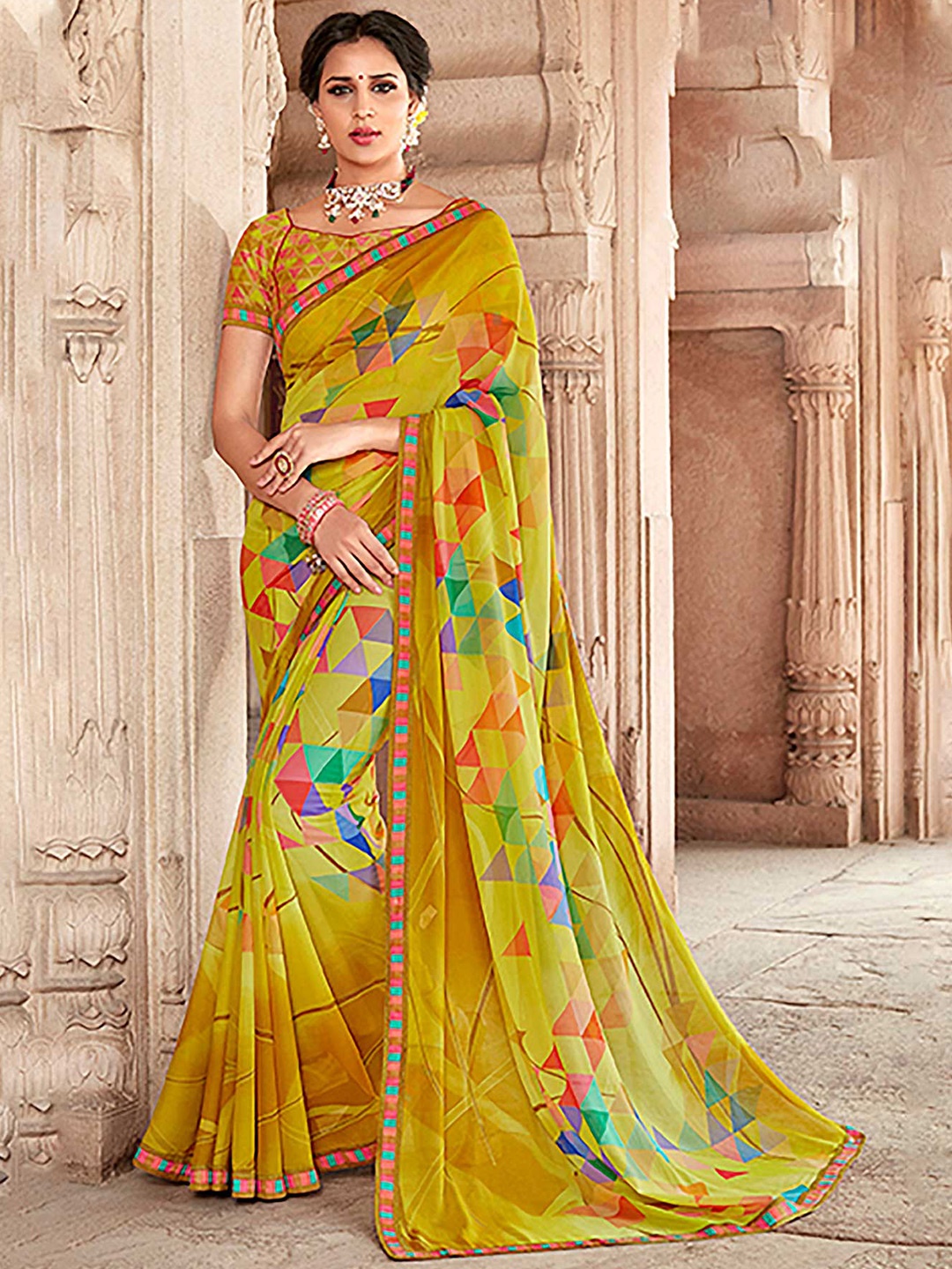 

Laxmipati Printed Poly Georgette Saree, Green