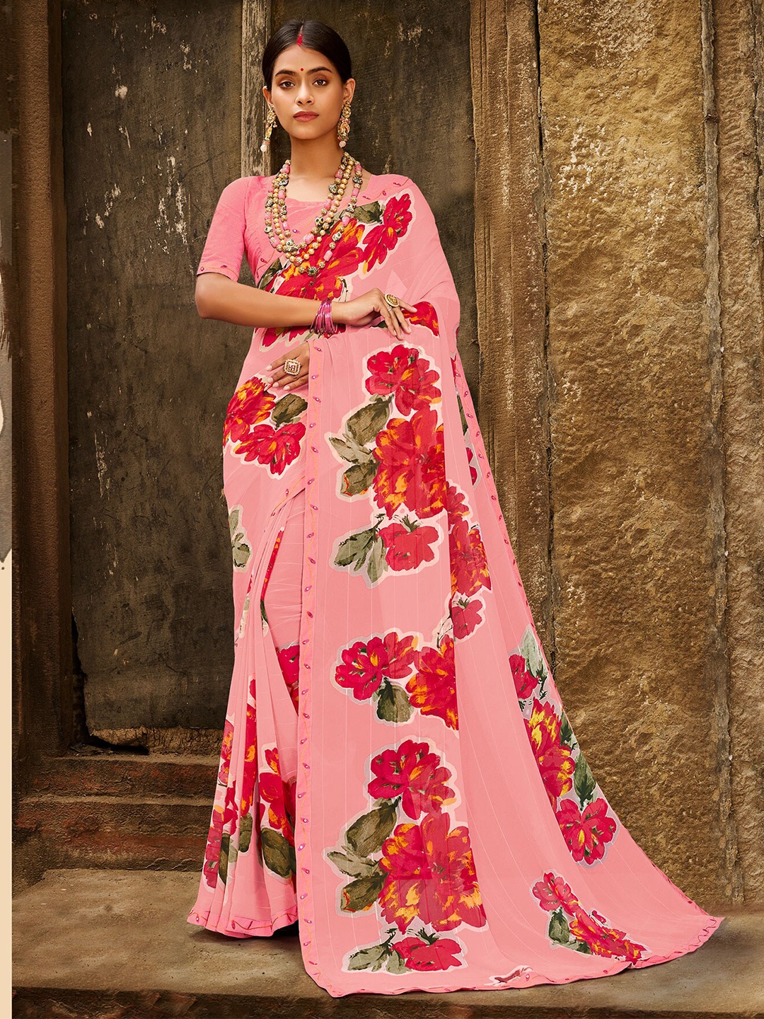 

Laxmipati Floral Printed Saree, Pink