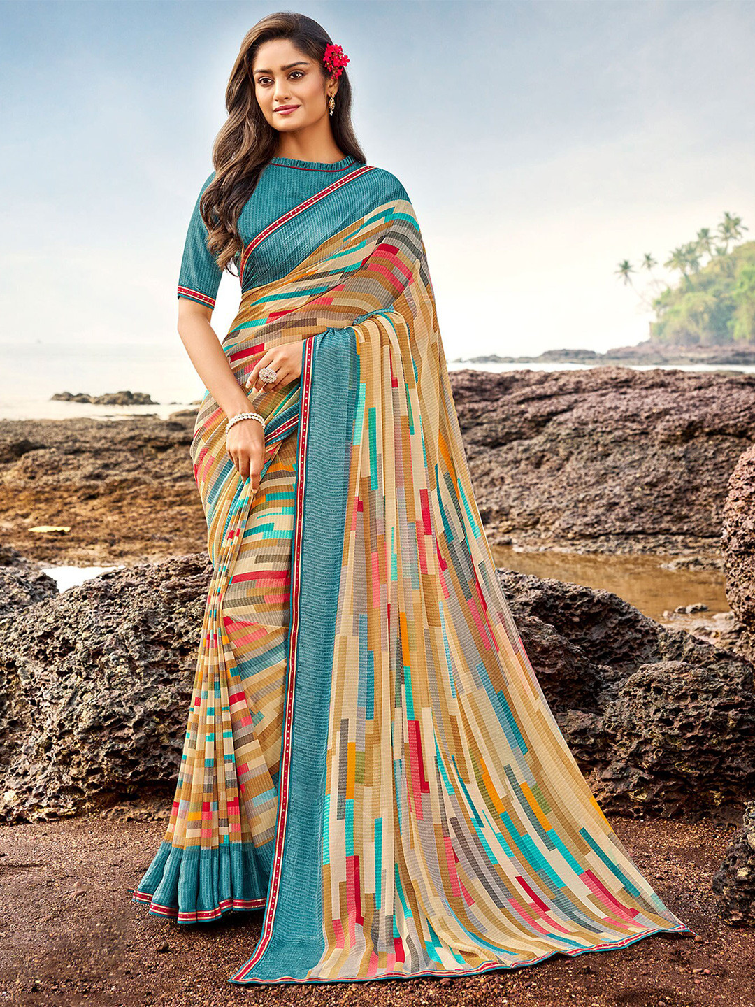 

Laxmipati Geometric Printed Saree, Blue