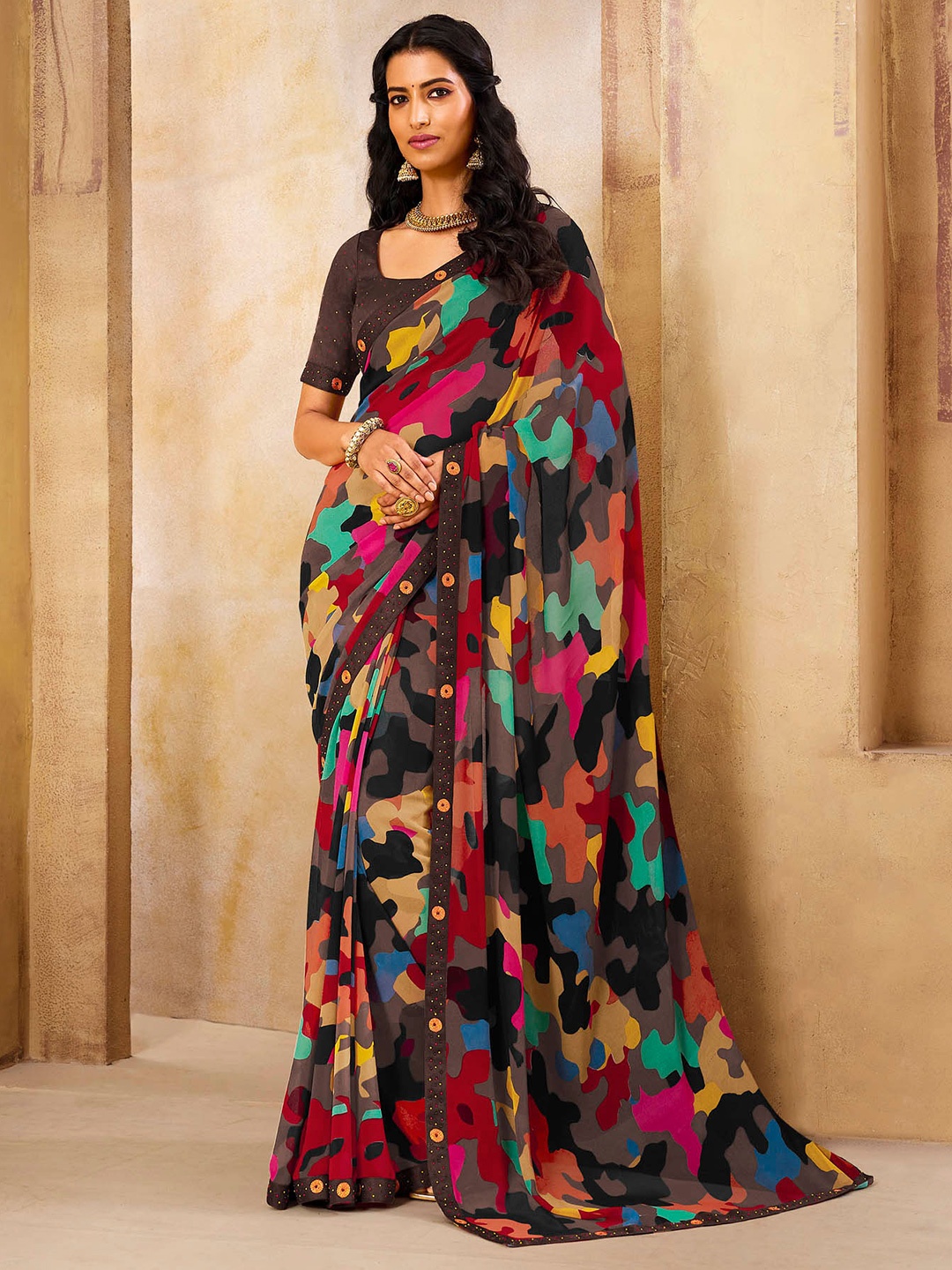 

Laxmipati Abstract Printed Embellished Saree, Black