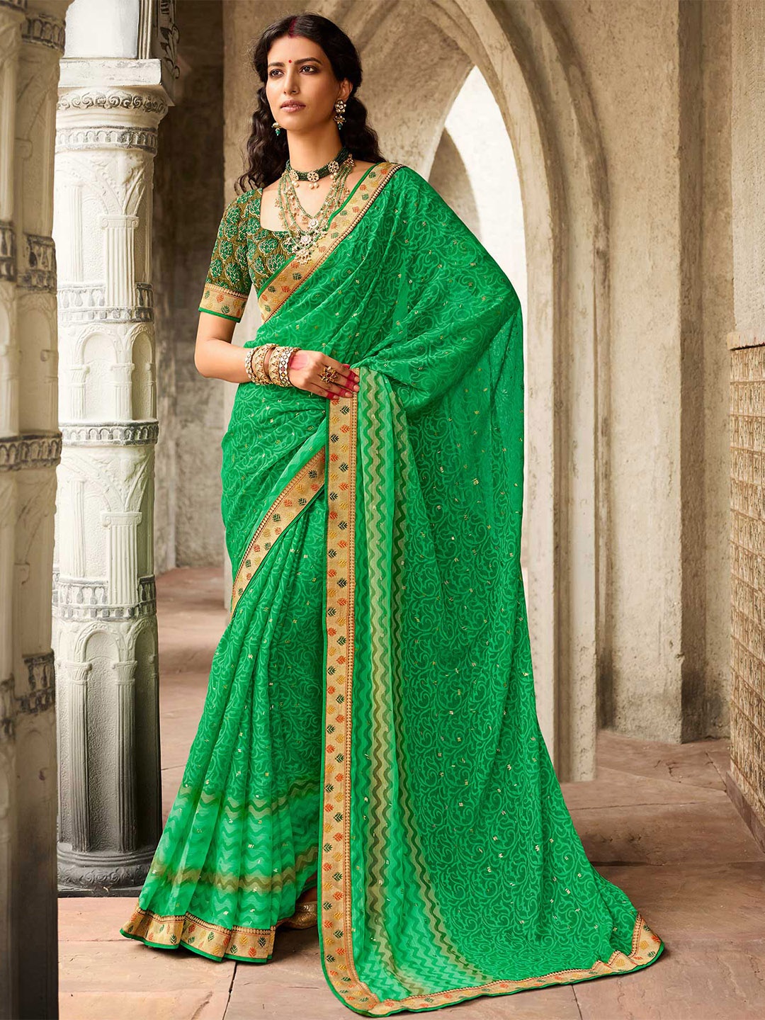 

Laxmipati Brasso Saree, Green