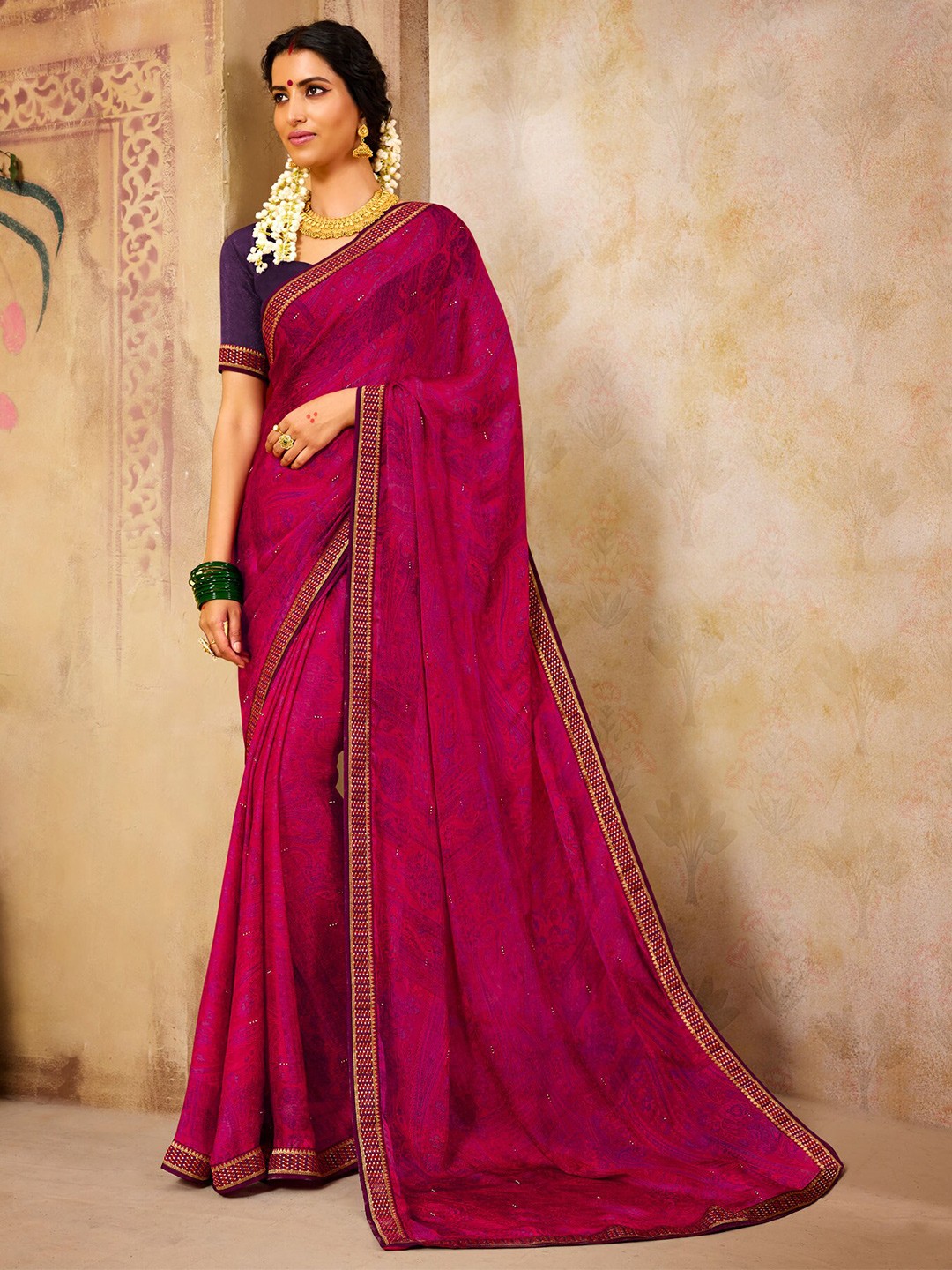 

Laxmipati Paisley Printed Saree, Pink