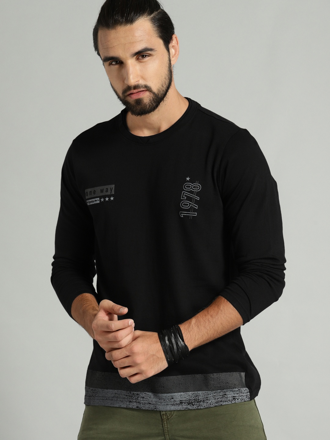 

Roadster Men Black Printed Round Neck T-shirt