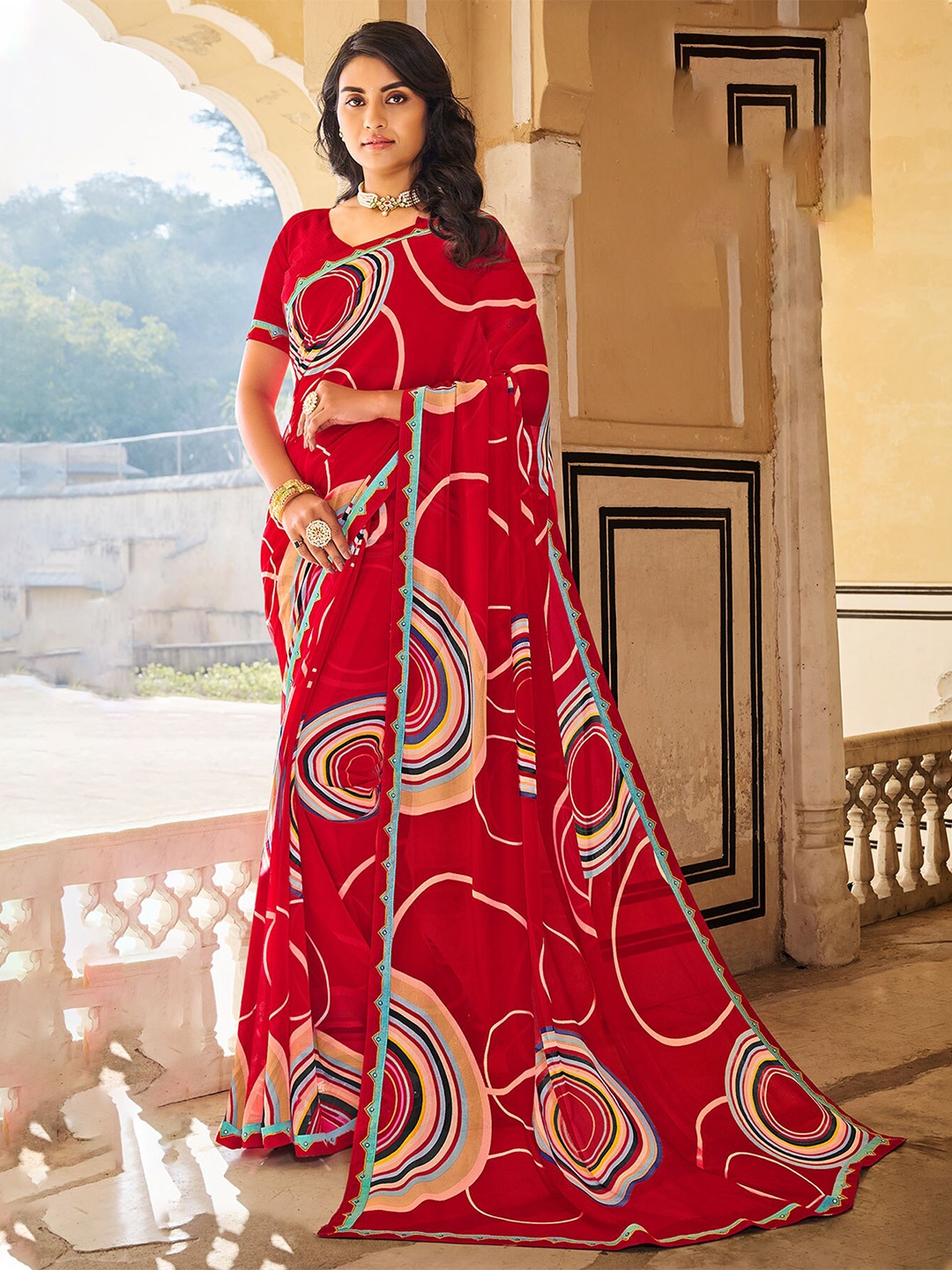 

Laxmipati Geometric Printed Saree, Red