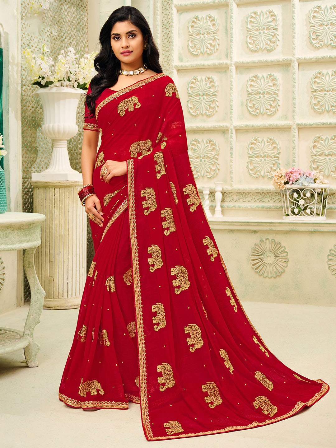 

Laxmipati Ethnic Motif Embroidered Saree, Red