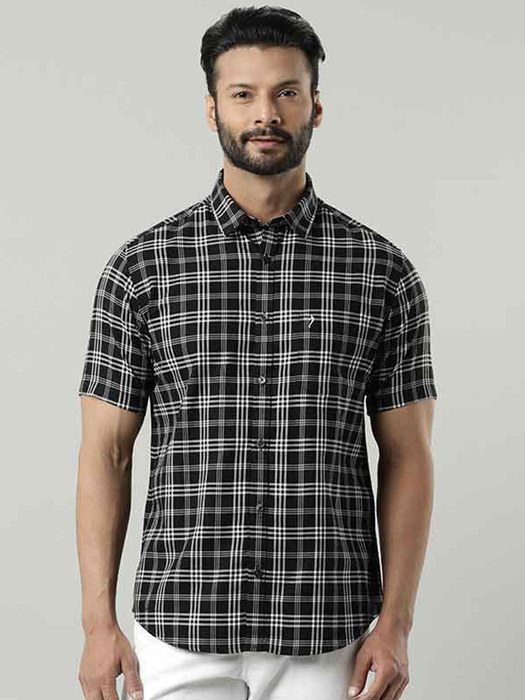 

Indian Terrain India Slim Tartan Checked Pure Cotton Slim Fit Casual Shirt, Black