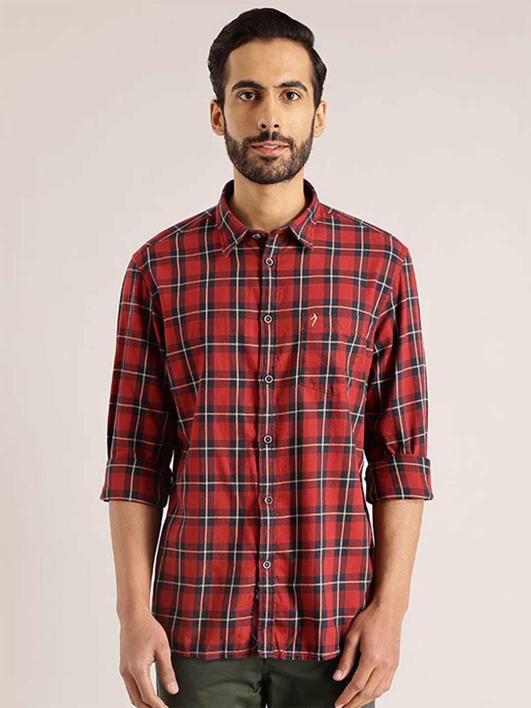

Indian Terrain India Slim Tartan Checked Pure Cotton Slim Fit Casual Shirt, Red