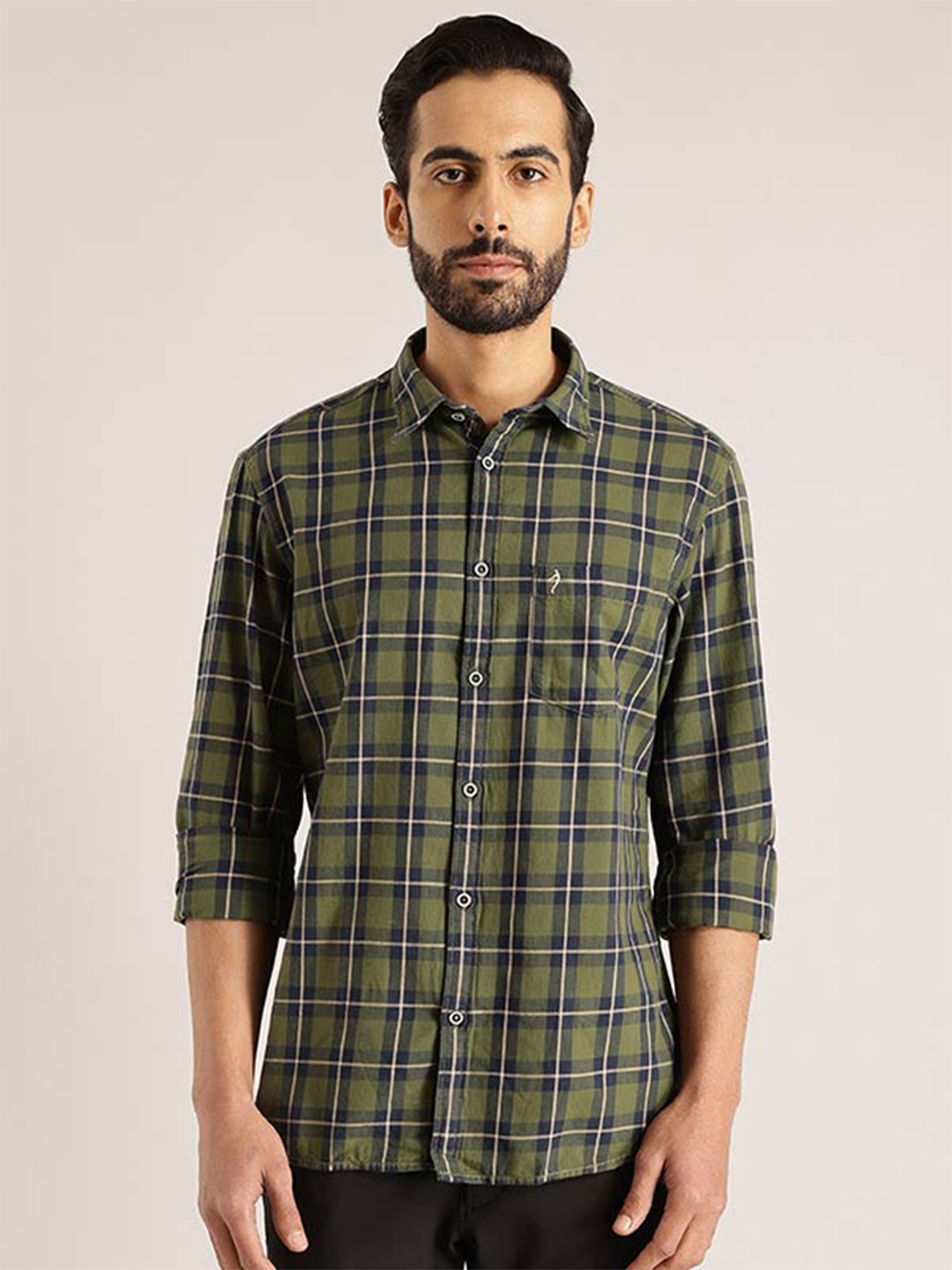 

Indian Terrain India Slim Tartan Checked Slim Fit Shirt, Green