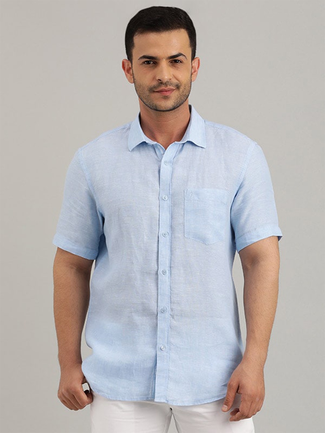 

Indian Terrain Slim Fit Pure Linen Casual Shirt, Blue