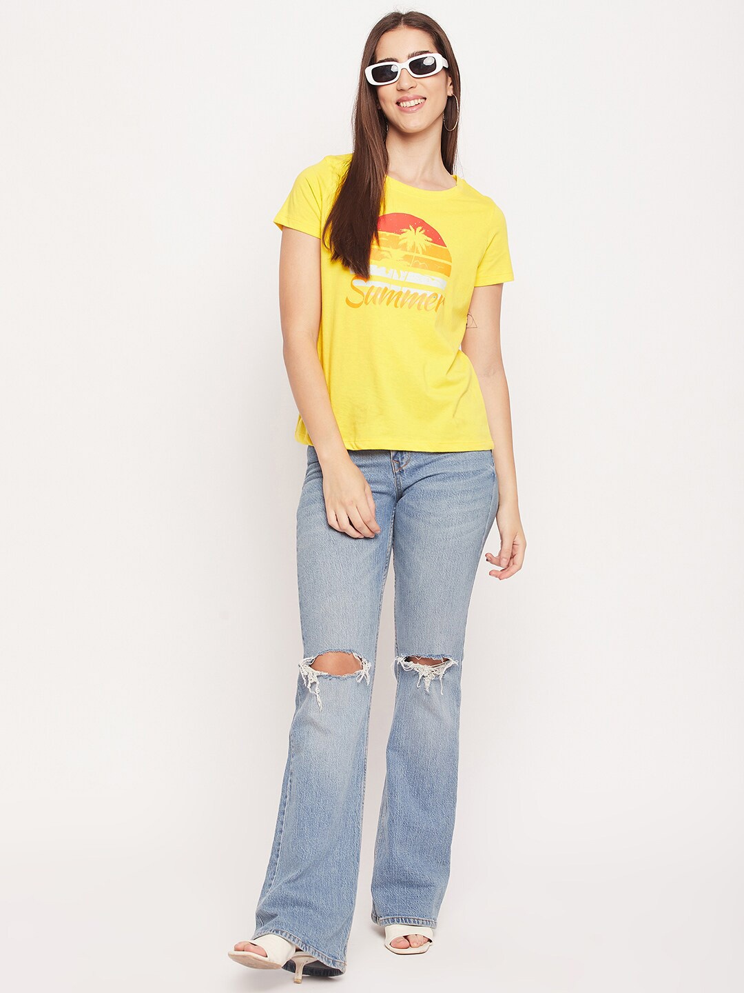 

Mast & Harbour Graphic Printed Pure Cotton T-shirt, Yellow