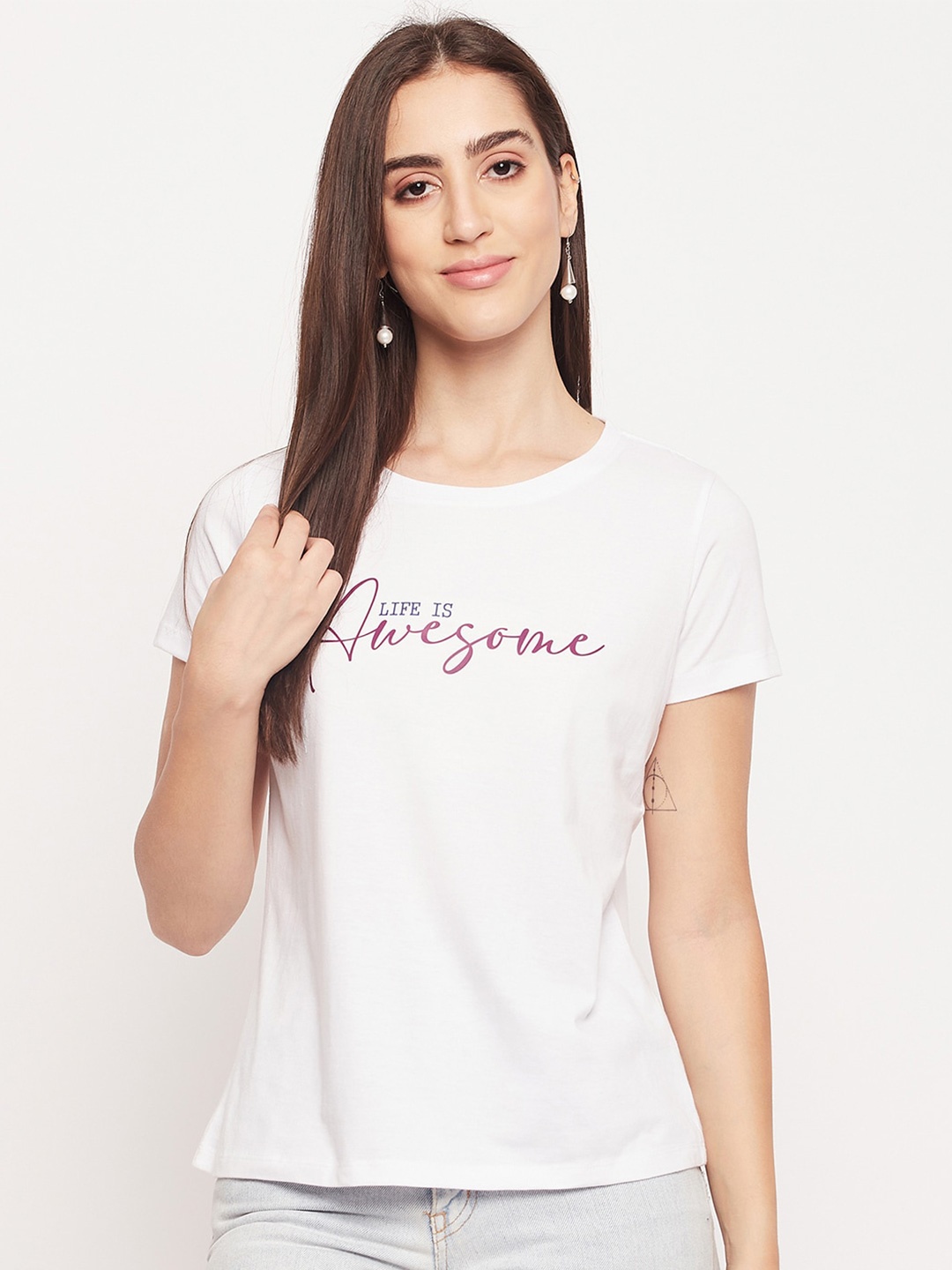 

Mast & Harbour White Typography Printed Pure Cotton T-shirt