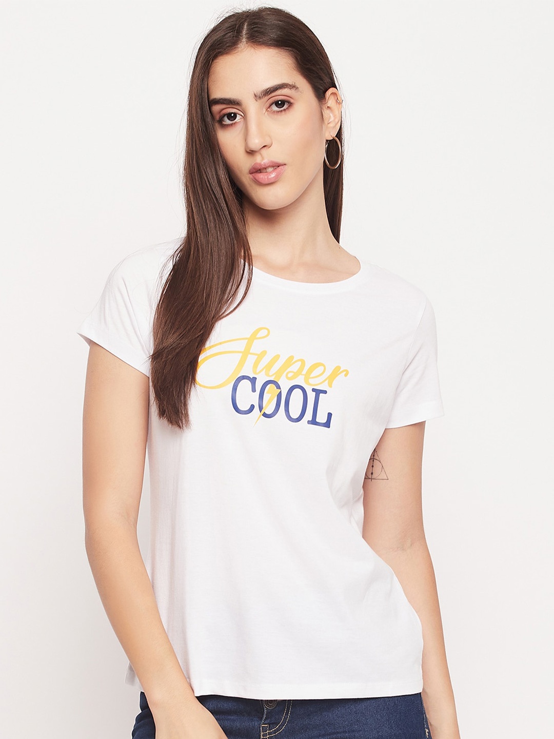 

Mast & Harbour White Typography Printed Pure Cotton T-shirt