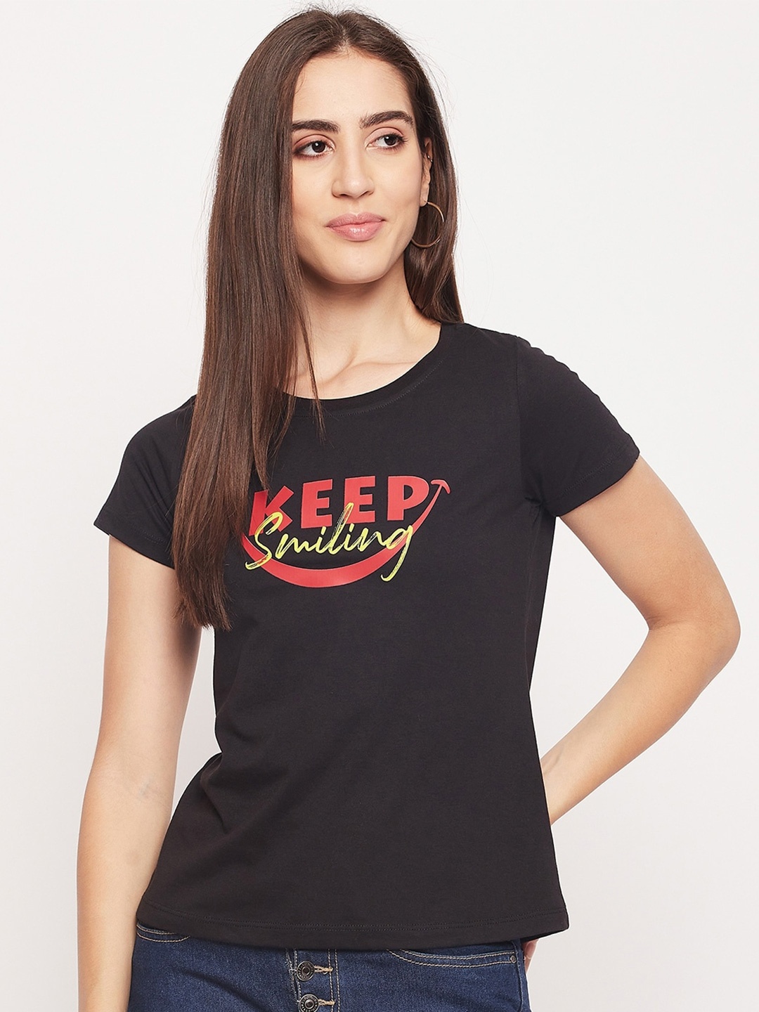 

Mast & Harbour Black Typography Printed Pure Cotton T-shirt