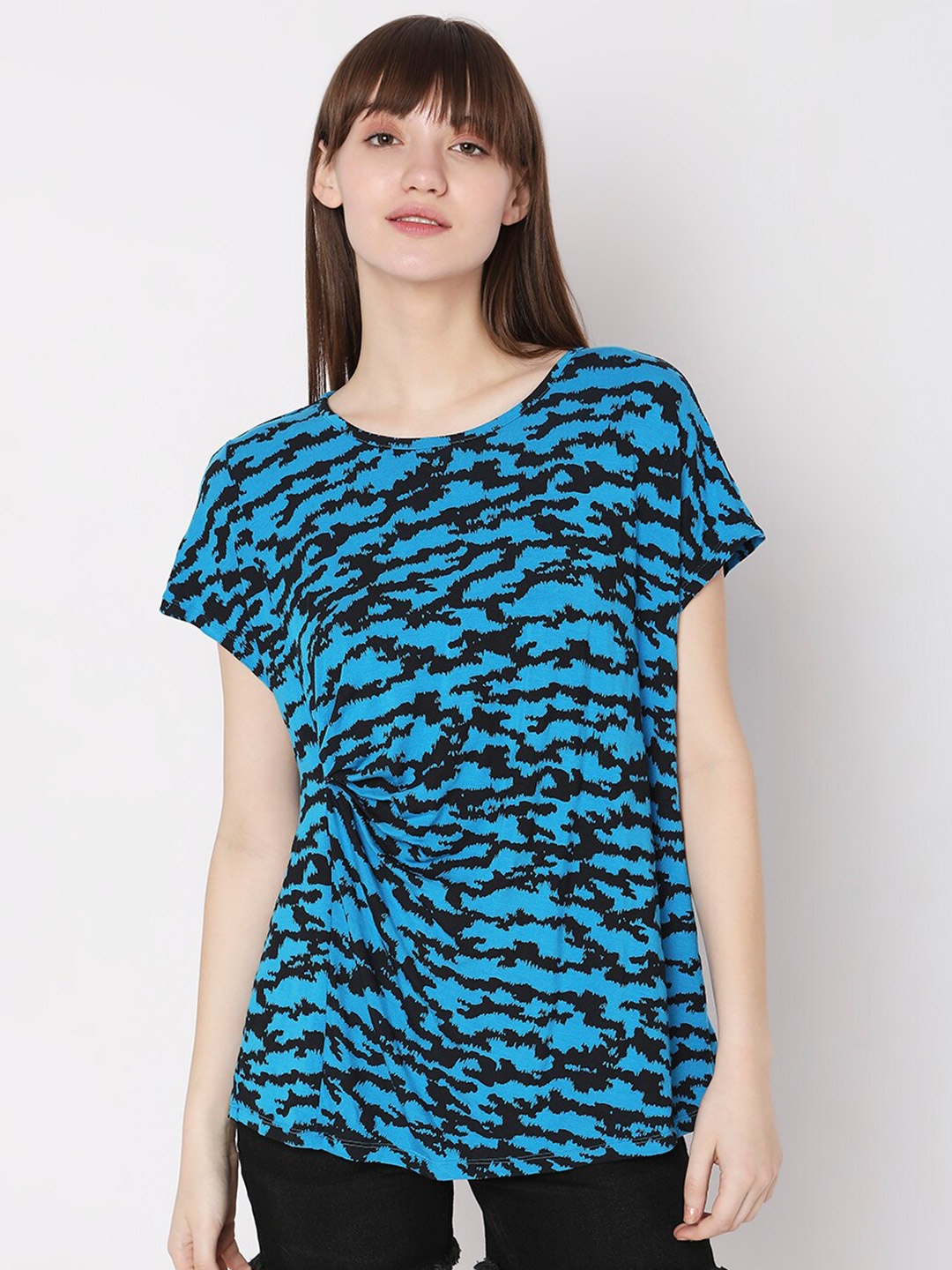 

Vero Moda Abstract Printed Extended Sleeves Modal T-shirt, Blue