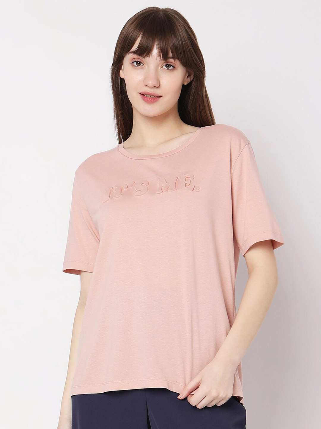 

Vero Moda Round Neck Drop-Down Sleeves Cotton T-shirt, Pink