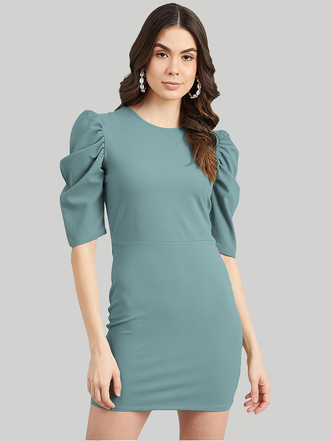 

LEE TEX Puff Sleeves Mini Bodycon Dress, Green