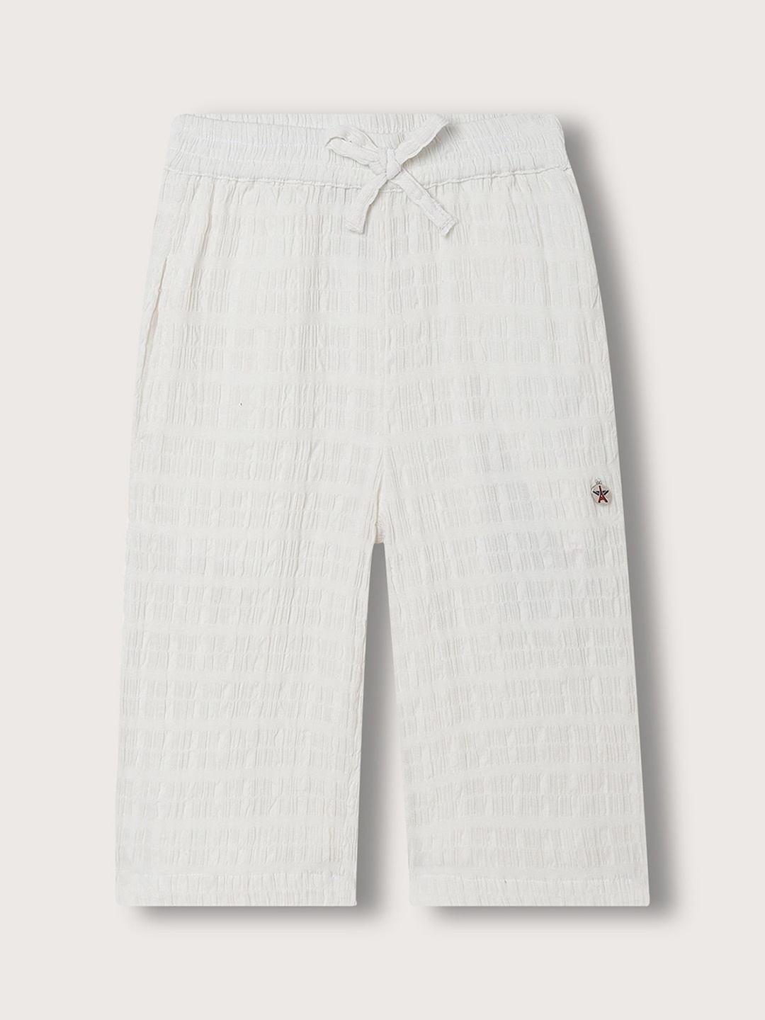

ELLE Girls Striped Mid Rise Plain Pure Cotton Parallel Trousers, White