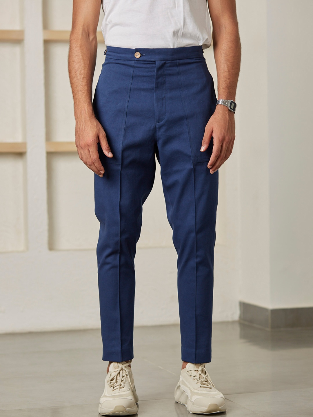 

ARTLESS Men Tailored Tapered Fit Hemp Chino Trousers, Blue