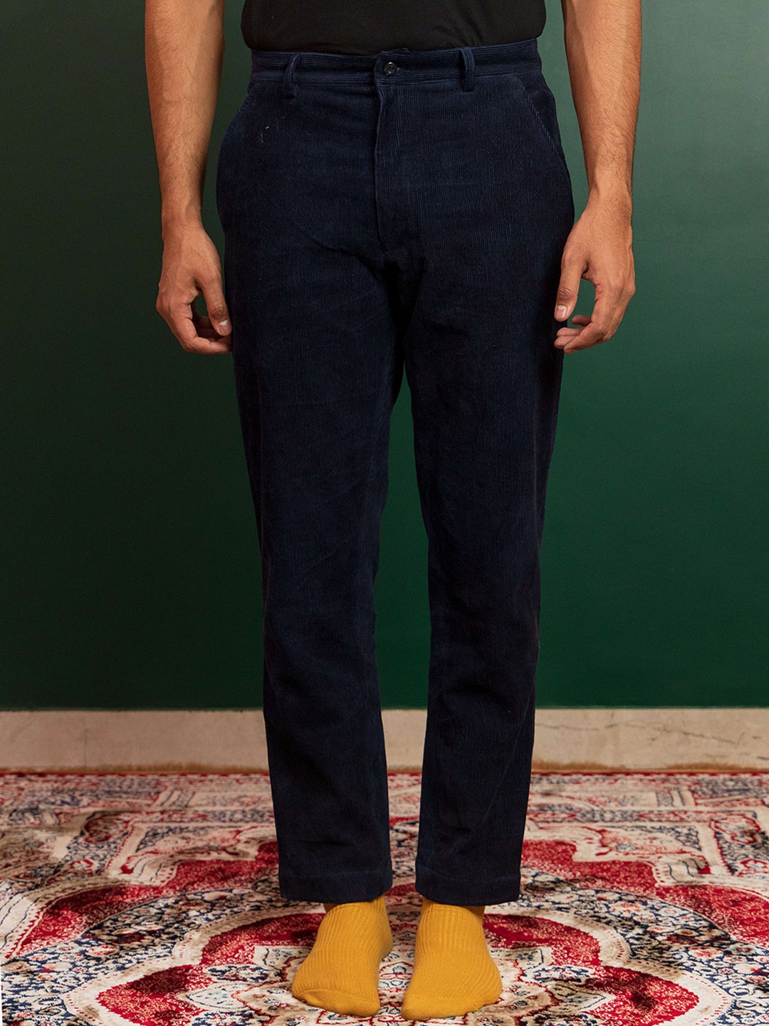 

ARTLESS Men Tailored Tapered Fit Cotton Corduroy Trousers, Navy blue