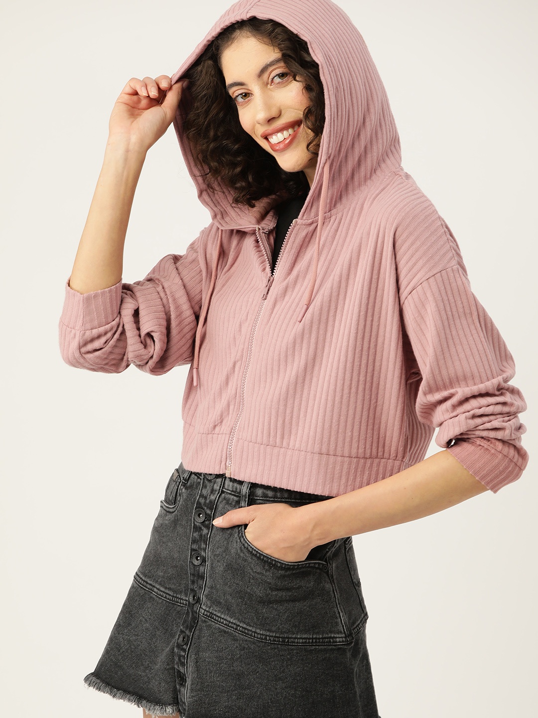 

Mast & Harbour Ribbed Hooded Sweatshirt, Rose