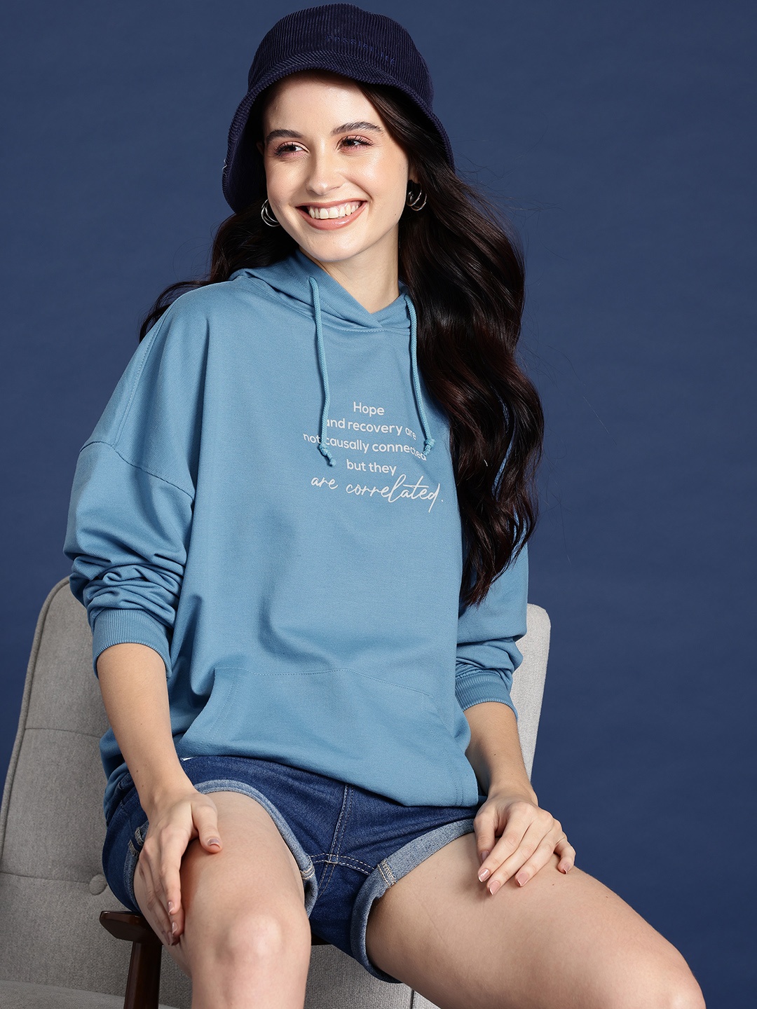 

Mast & Harbour Printed Hooded Sweatshirt, Blue