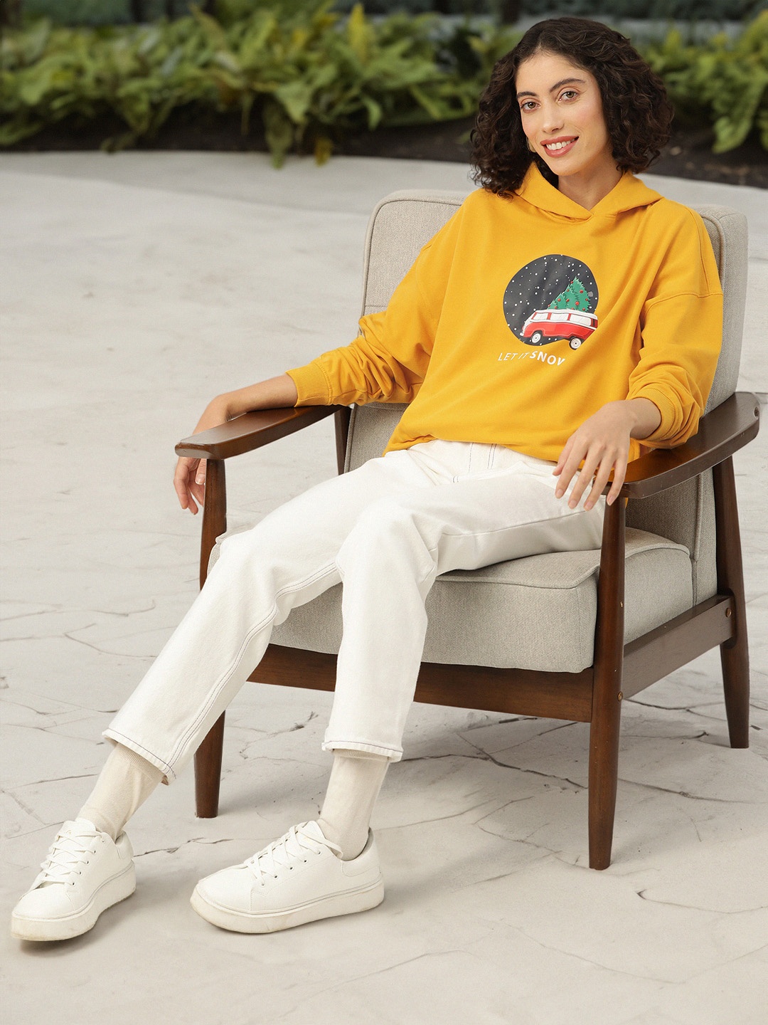 

Mast & Harbour Printed Hooded Sweatshirt, Yellow