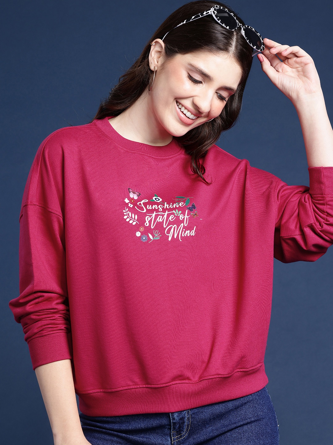 

Mast & Harbour Women Printed Sweatshirt, Red