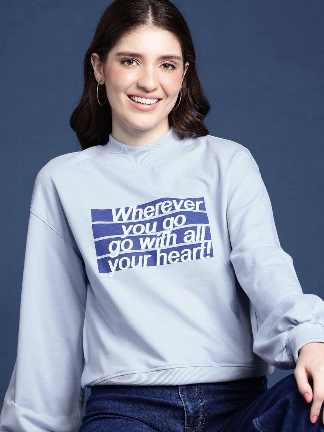 

Mast & Harbour Women Printed Sweatshirt, Blue