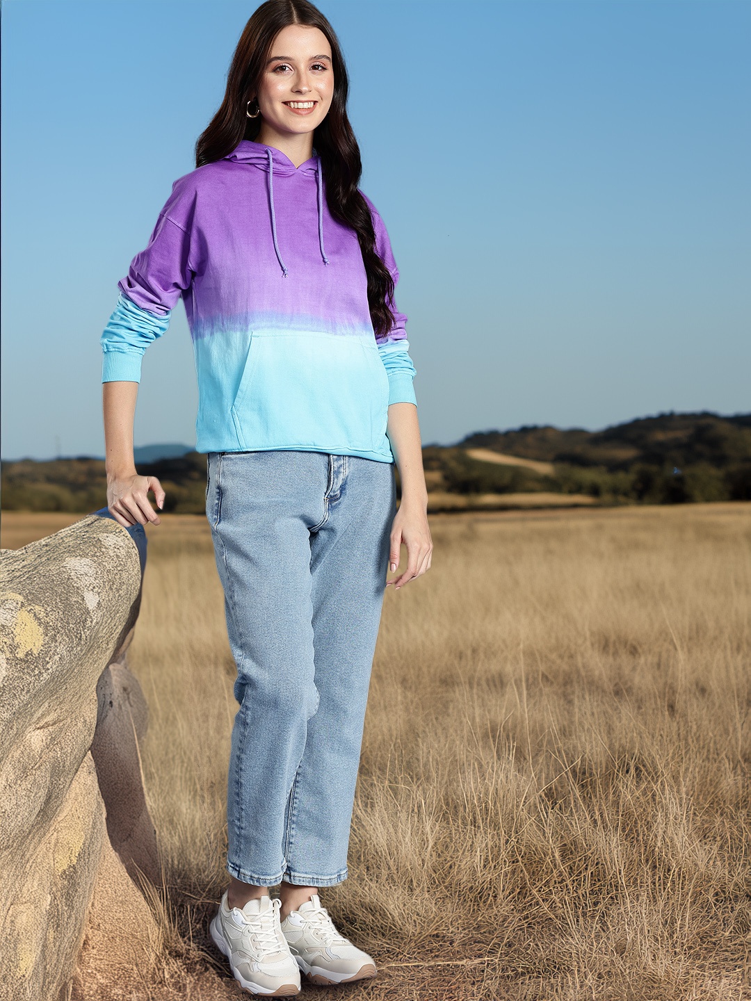 

Mast & Harbour Cotton Colourblocked Hooded Sweatshirt, Purple