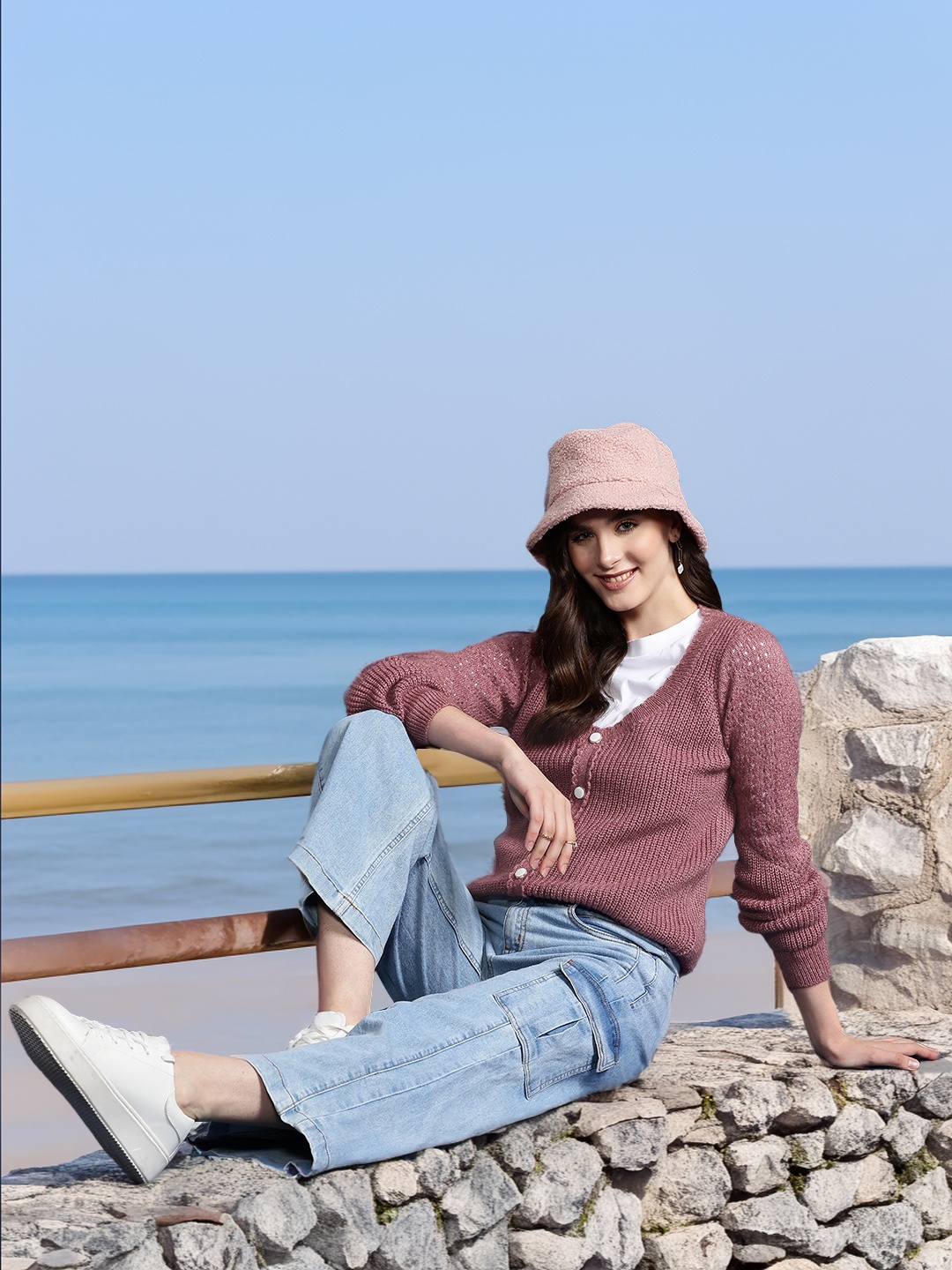 

Mast & Harbour Ribbed Cardigan, Rose