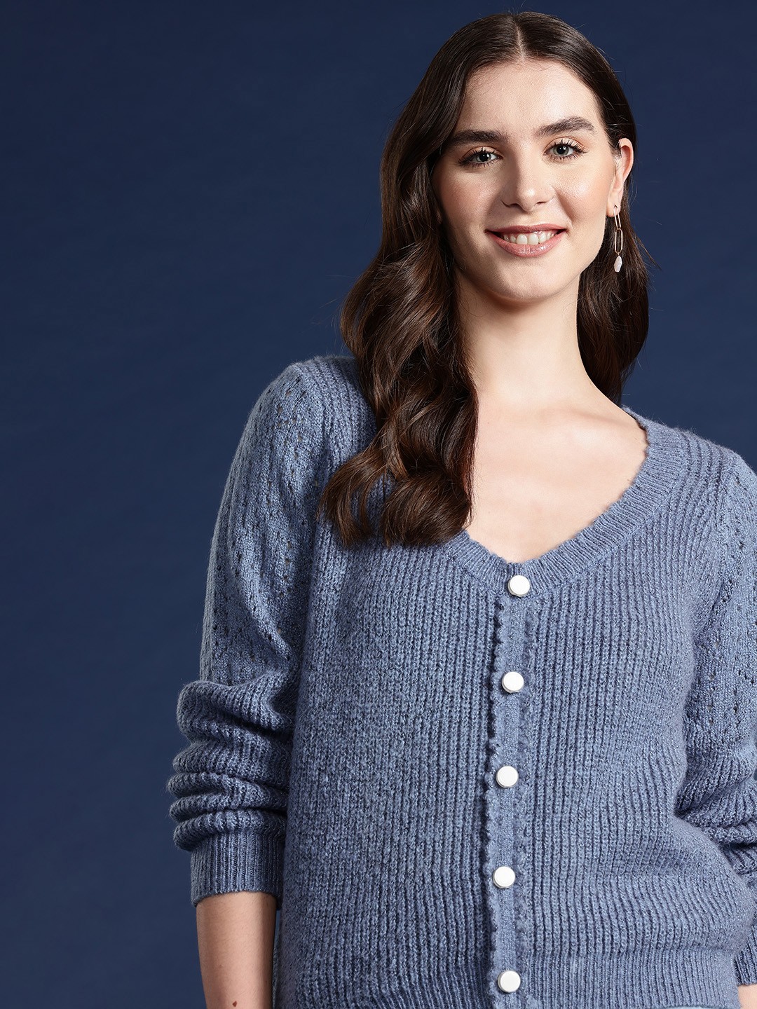 

Mast & Harbour Women Solid Cardigan, Blue