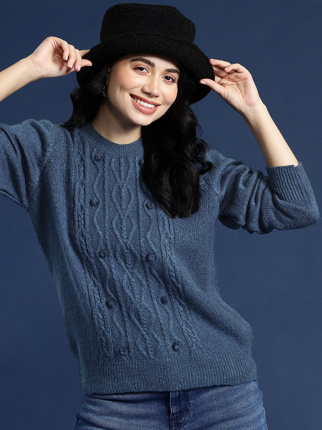 

Mast & Harbour Cable Knit Pullover, Blue