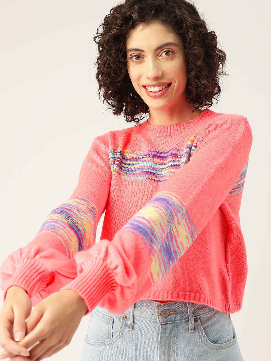 

Mast & Harbour Abstract Self Design Pullover, Pink