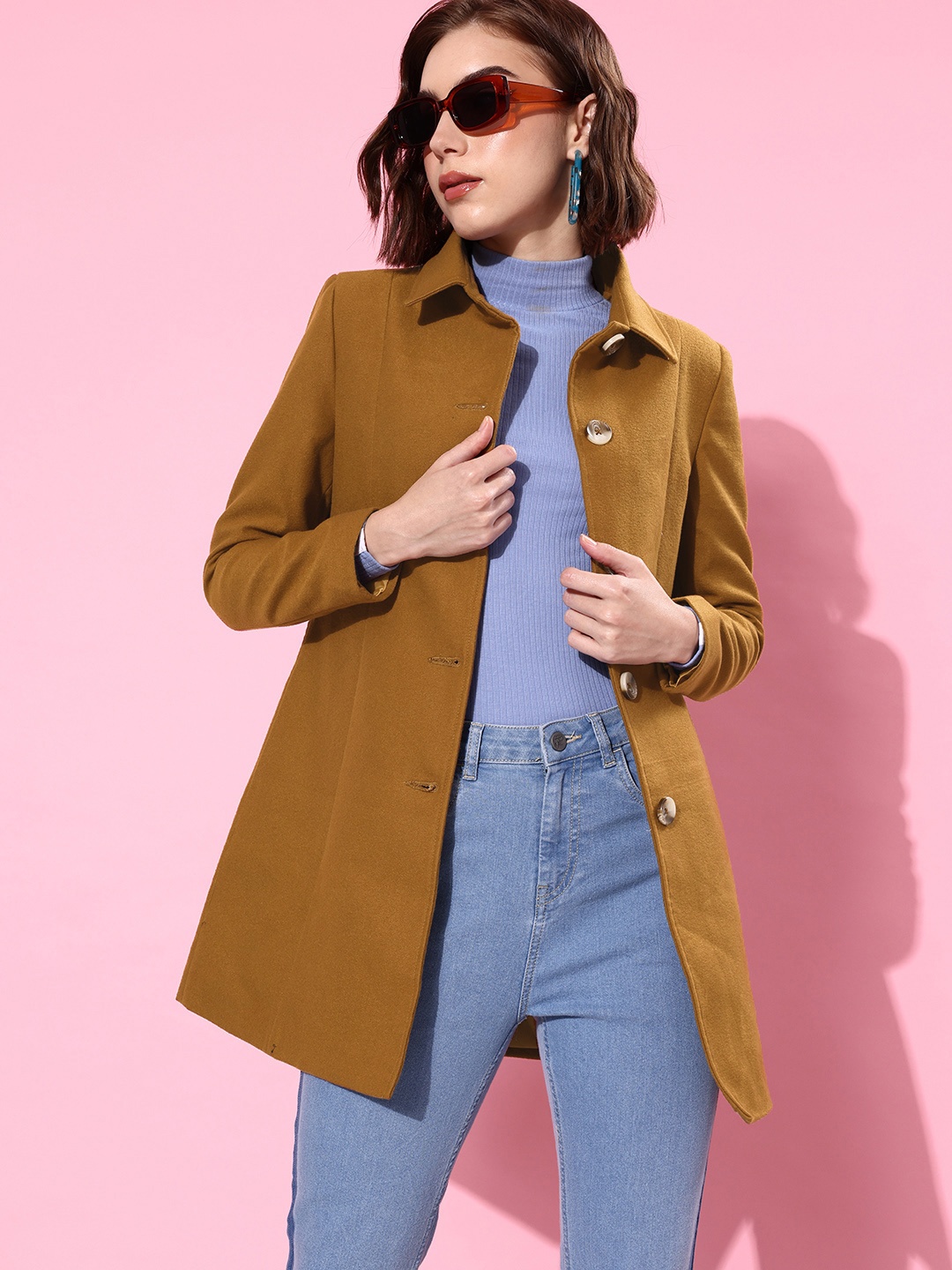 

Mast & Harbour Solid Spread-Collar Longline Overcoat, Camel brown