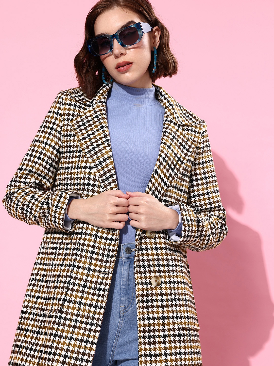 

Mast & Harbour Self Design Notched Lapel Tweed Overcoat, Brown