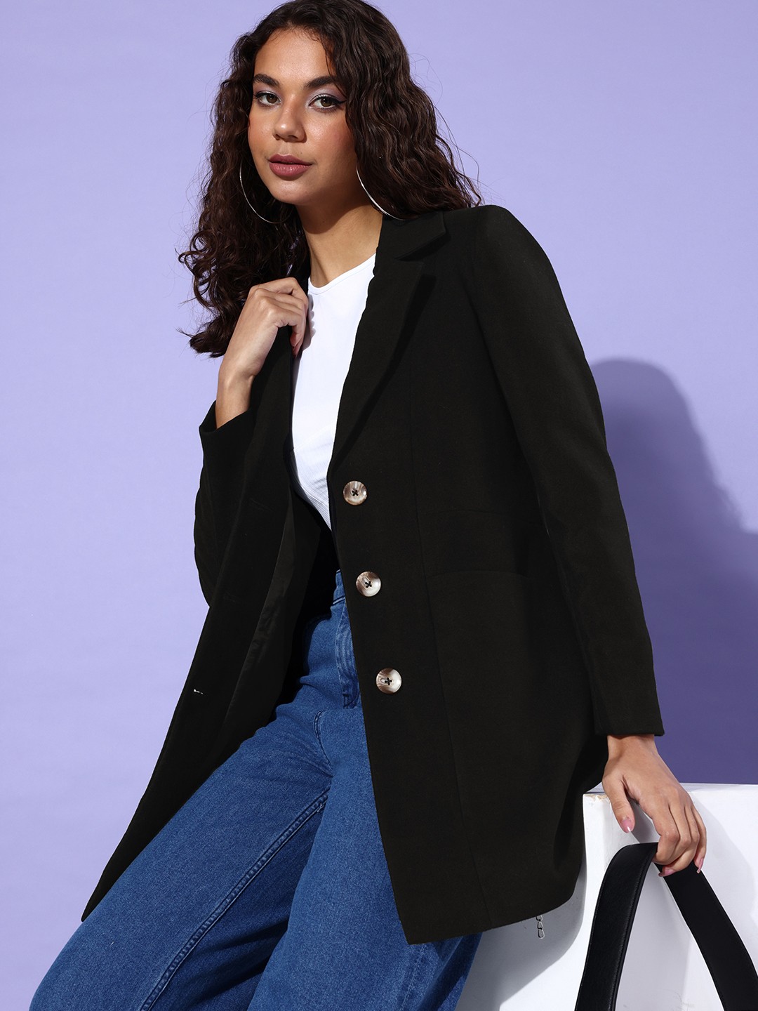 

Mast & Harbour Notched Lapel Collar Longline Overcoat, Black
