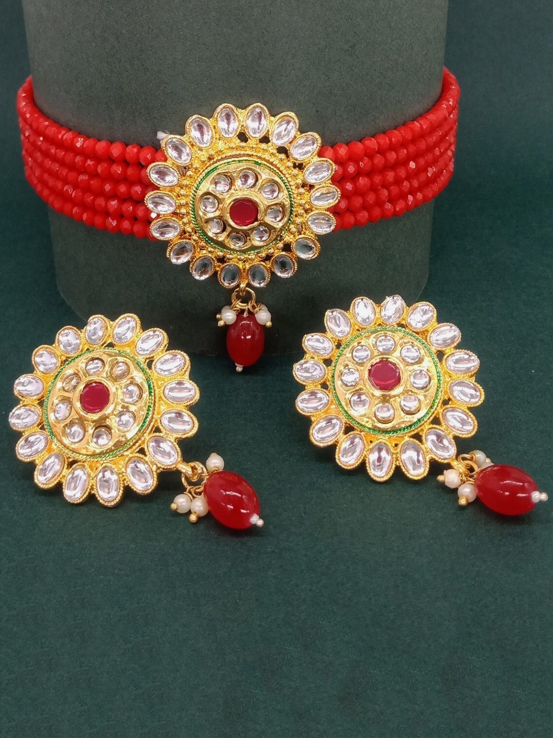 

AASHISH IMITATION Gold-Plated Crystal Studded & Beaded Jewellery Set